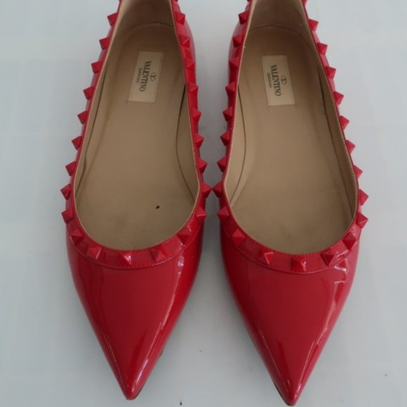 Valentino Shoes - Valentino Rockstud Ballet Flats Red Patent Leather